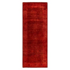 Contemporary Fine Vibrance Hand Knotted Wool Orange Runner