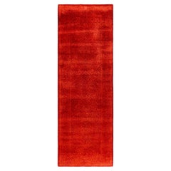 Contemporary Fine Vibrance Hand Knotted Wool Orange Runner