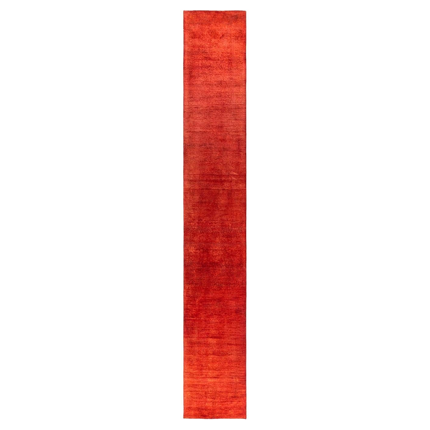 Contemporary Fine Vibrance Hand Knotted Wool Orange Runner