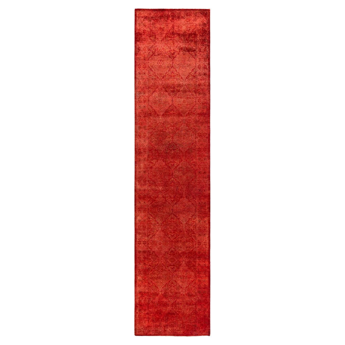 Contemporary Fine Vibrance Hand Knotted Wool Orange Runner
