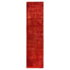 Contemporary Fine Vibrance Hand Knotted Wool Orange Runner 
