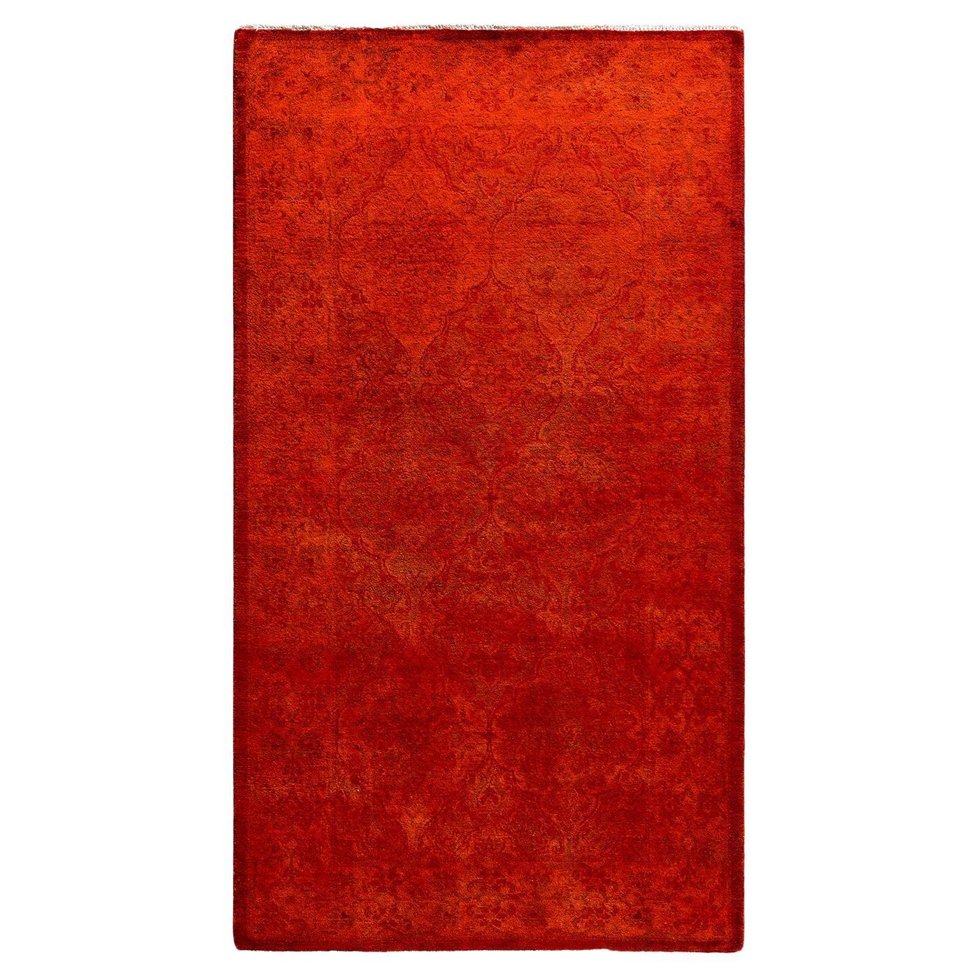 Contemporary Fine Vibrance Hand Knotted Wool Orange Runner