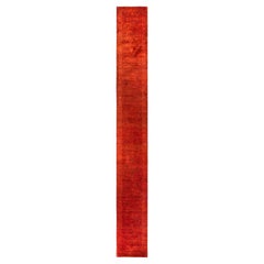 Contemporary Fine Vibrance Hand Knotted Wool Orange Runner 
