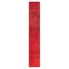 Contemporary Fine Vibrance Hand Knotted Wool Orange Runner