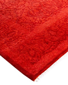 Contemporary Fine Vibrance Hand Knotted Wool Orange Square Area Rug