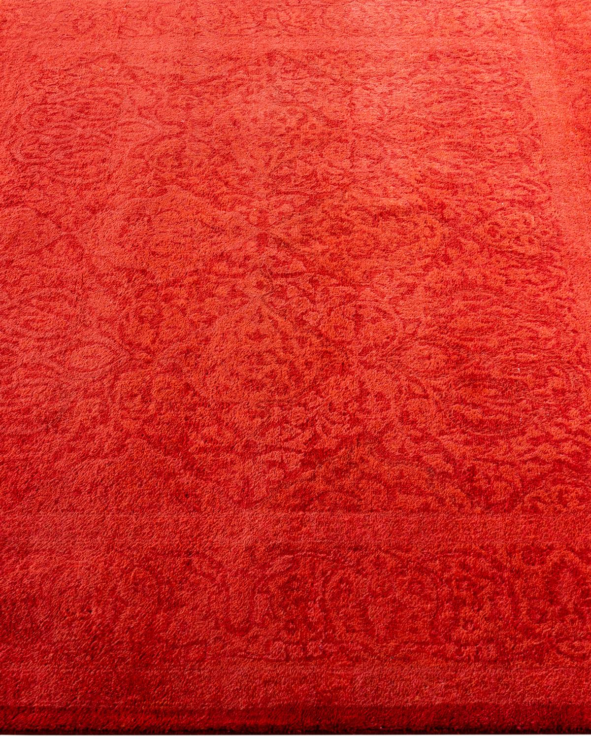 Contemporary Fine Vibrance Hand Knotted Wool Orange Square Area Rug  In New Condition For Sale In Norwalk, CT