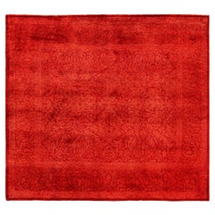 Contemporary Fine Vibrance Hand Knotted Wool Orange Square Area Rug 