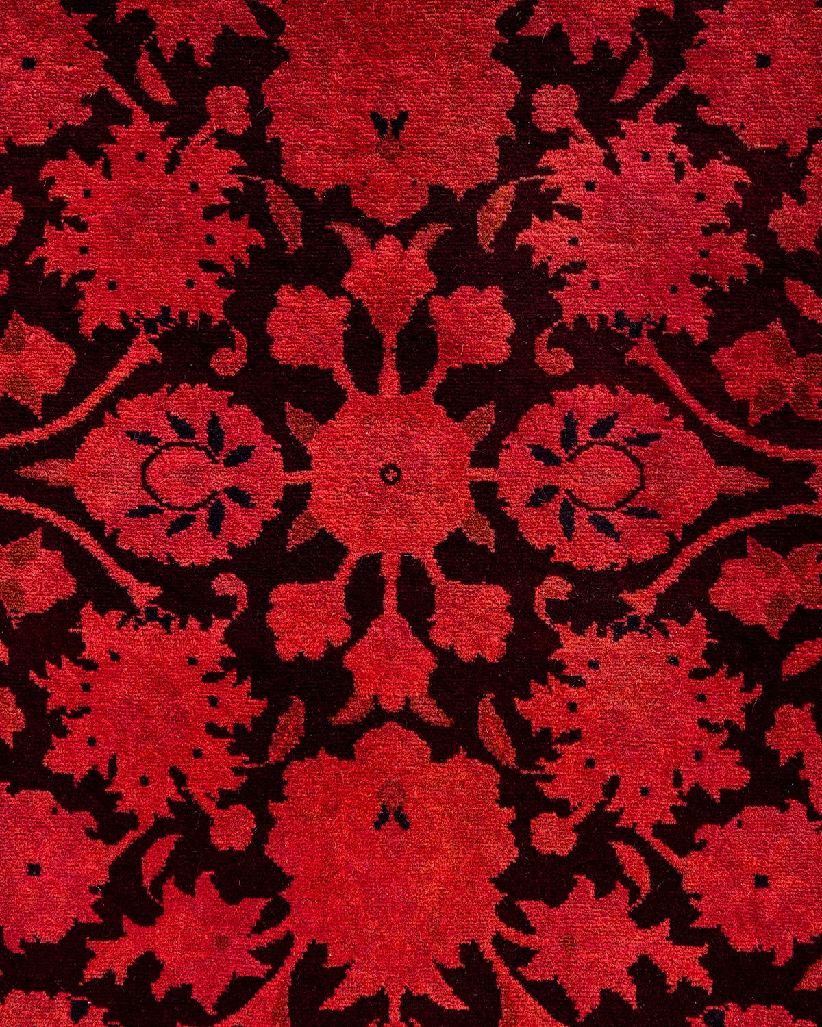 Pakistani Contemporary Fine Vibrance Hand Knotted Wool Red Area Rug For Sale