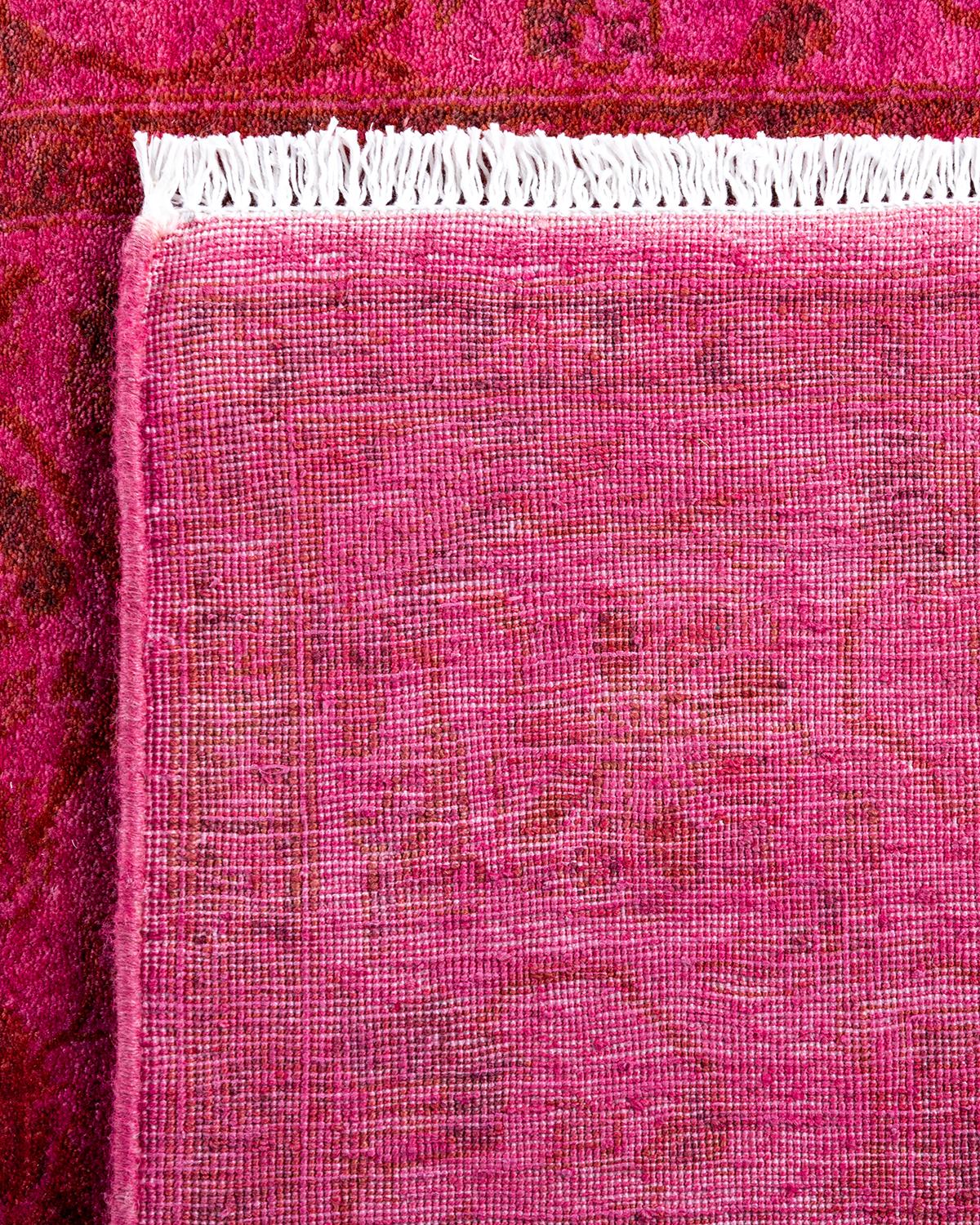 Contemporary Fine Vibrance Hand Knotted Wool Pink Area Rug For Sale 1