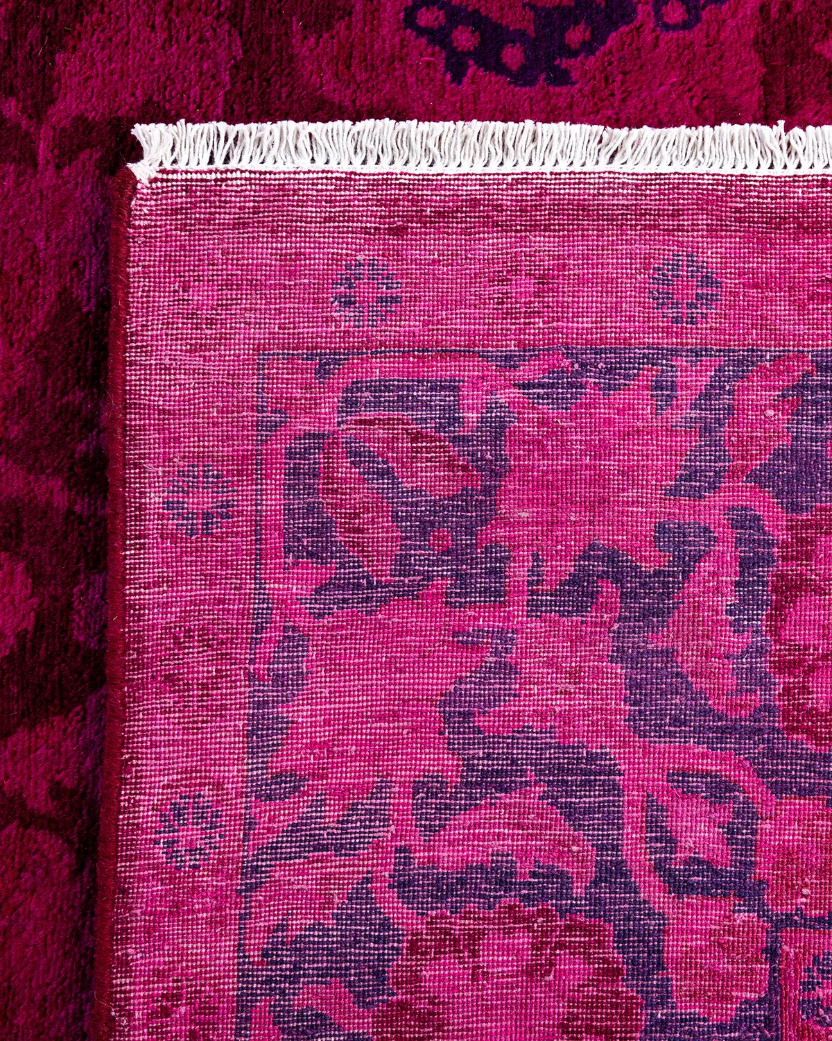 Contemporary Fine Vibrance Hand Knotted Wool Pink Area Rug For Sale 1