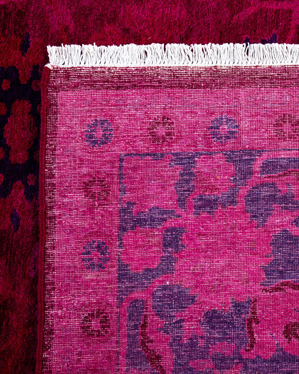 Contemporary Fine Vibrance Hand Knotted Wool Pink Area Rug For Sale 1