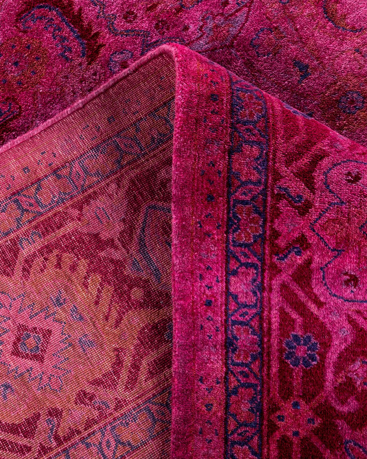 Contemporary Fine Vibrance Hand Knotted Wool Pink Area Rug For Sale 2