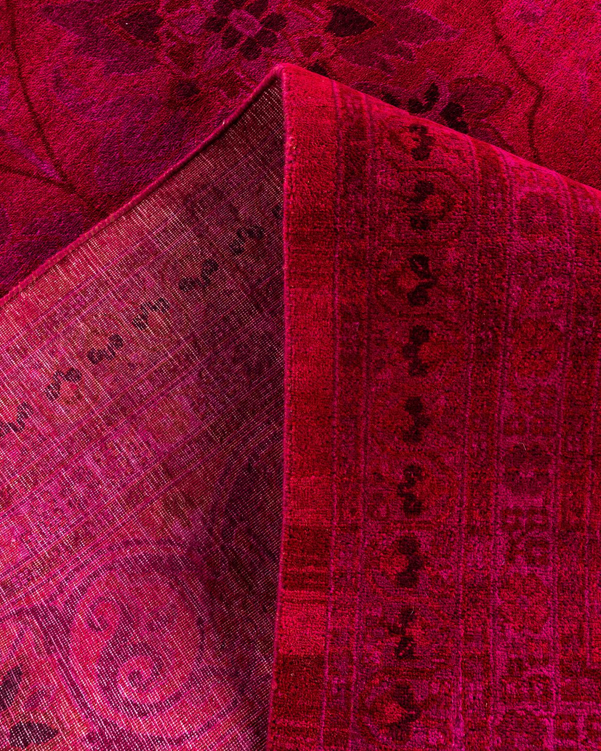 Contemporary Fine Vibrance Hand Knotted Wool Pink Area Rug For Sale 2