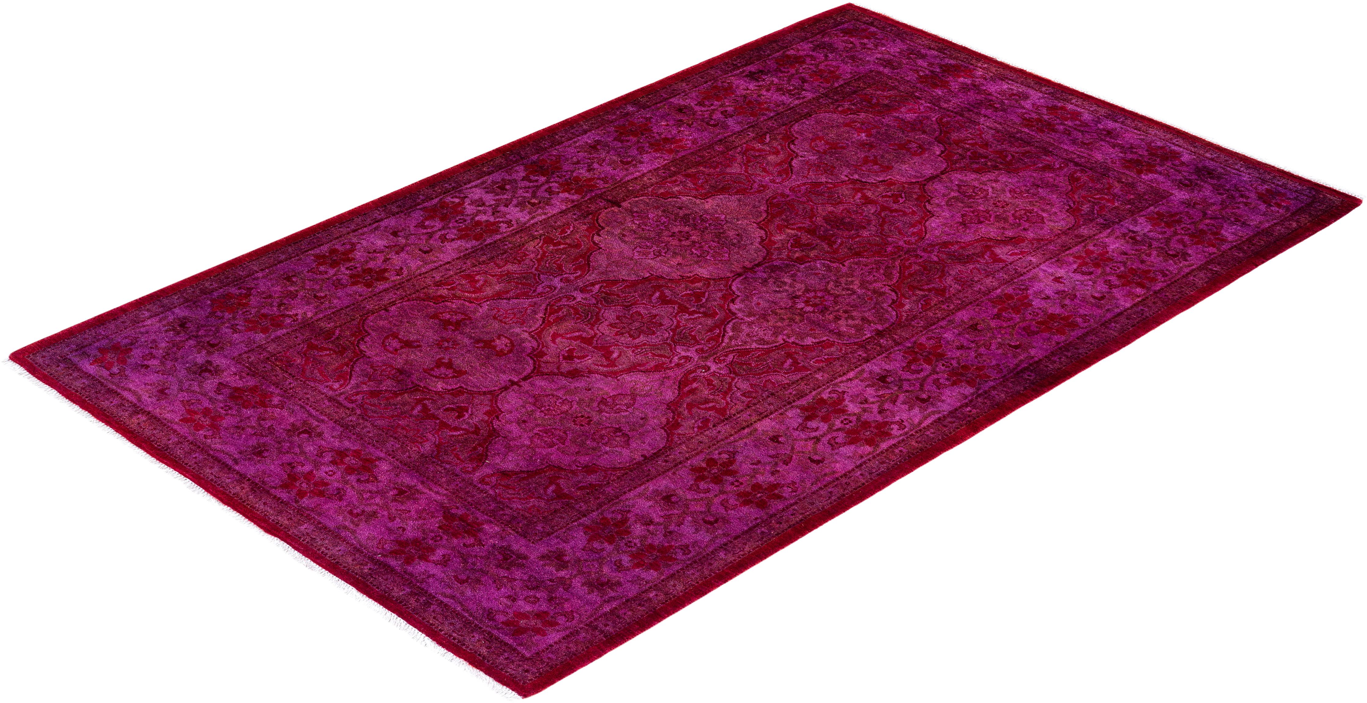 Contemporary Fine Vibrance Hand Knotted Wool Pink Area Rug For Sale 4