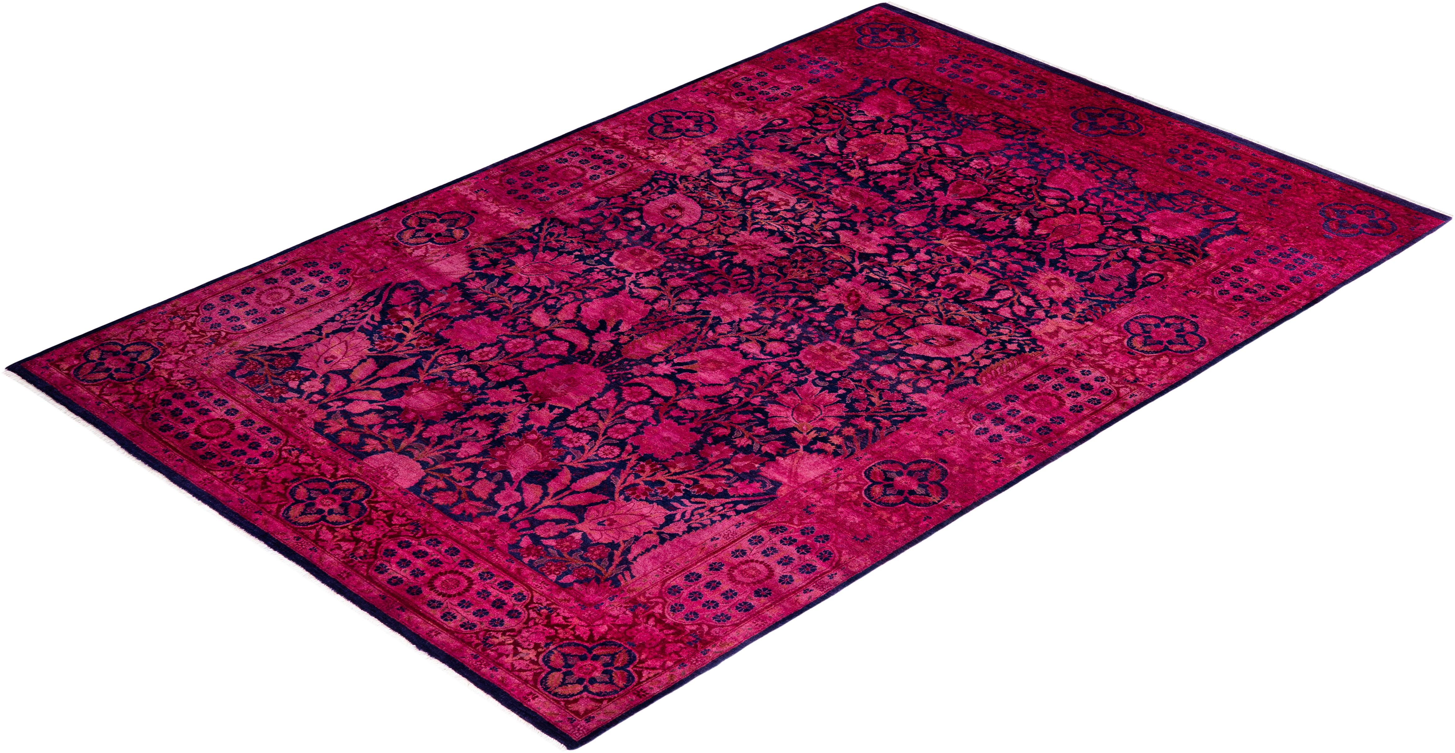 Contemporary Fine Vibrance Hand Knotted Wool Pink Area Rug For Sale 4