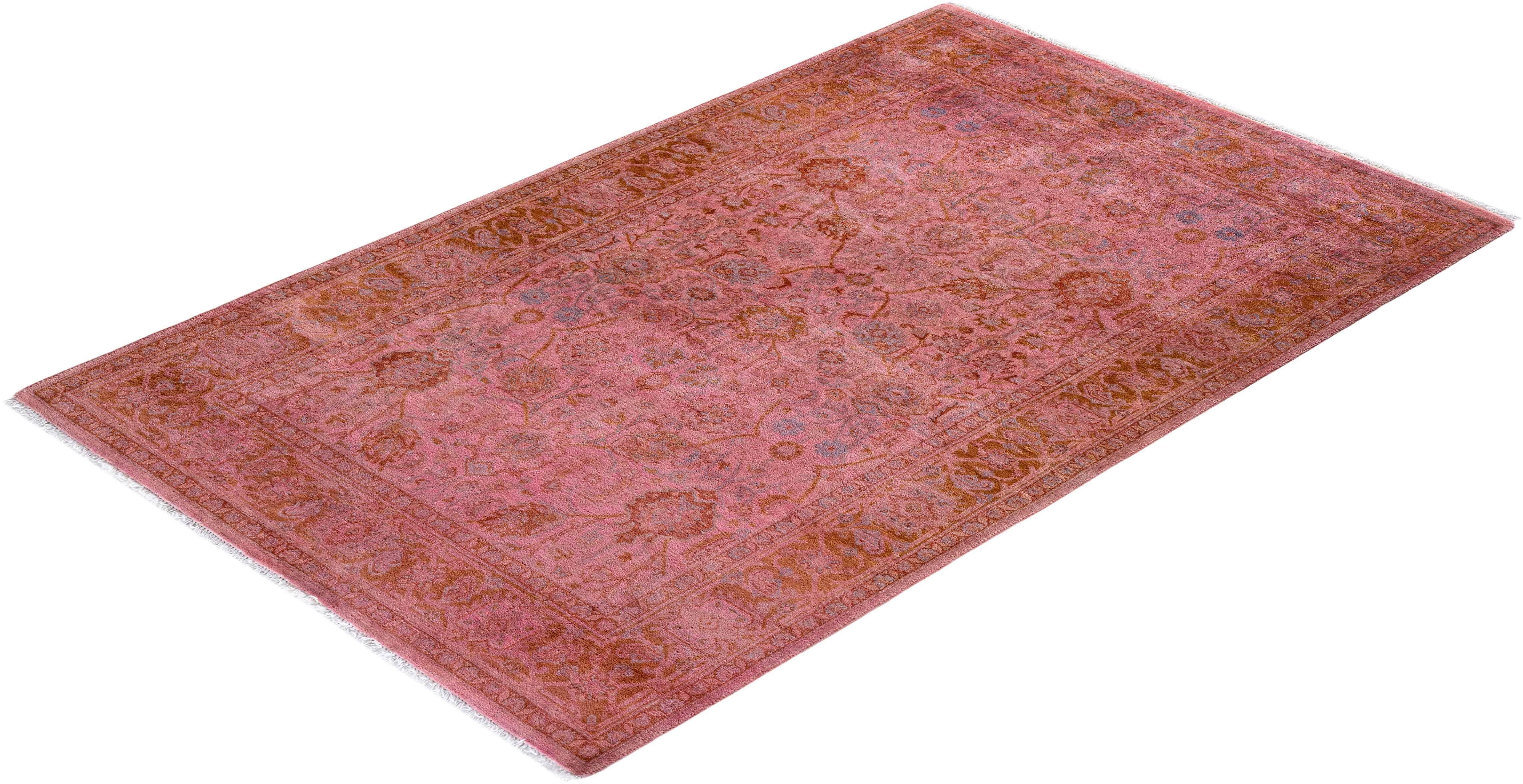 Contemporary Fine Vibrance Hand Knotted Wool Pink Area Rug  For Sale 4