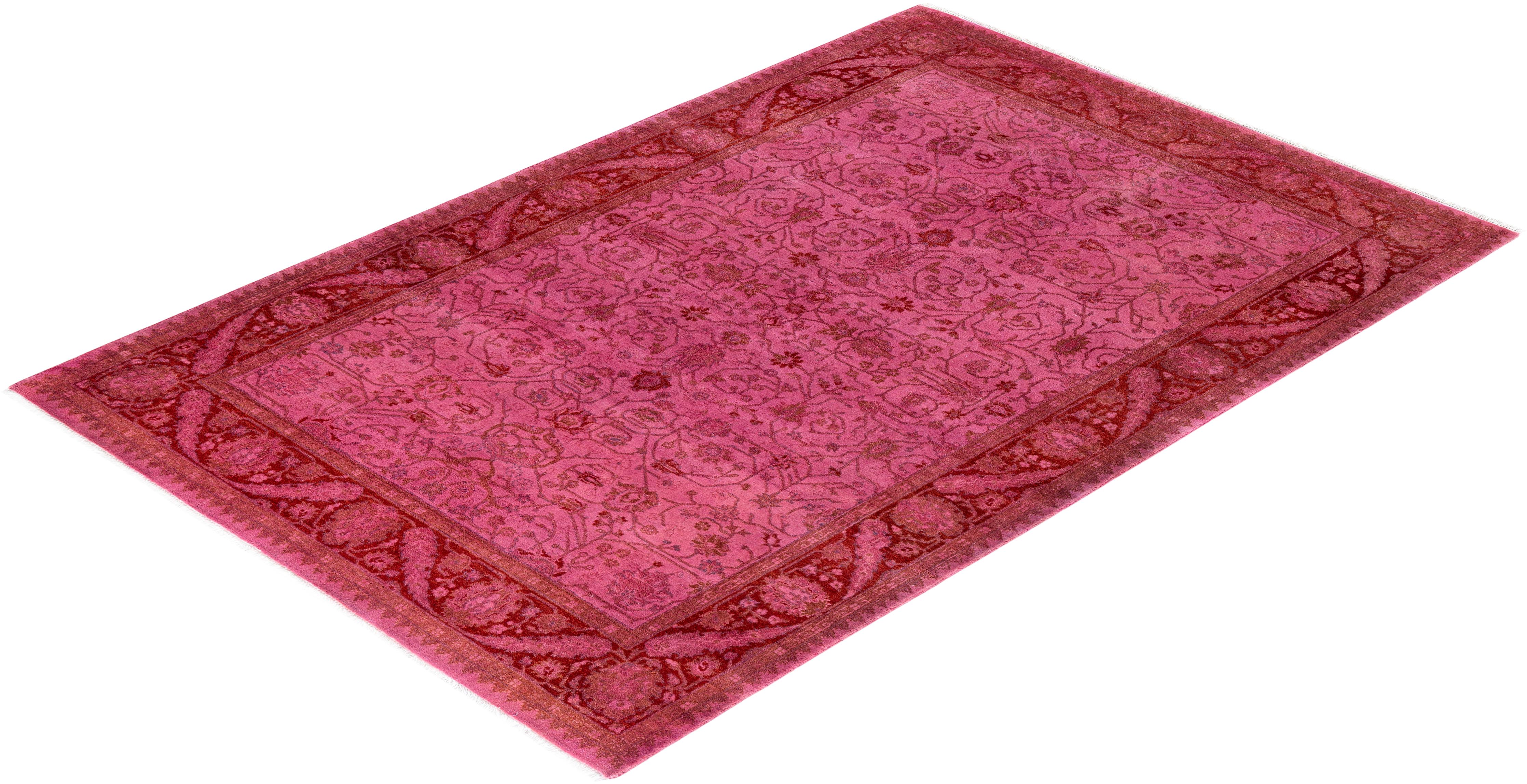 Contemporary Fine Vibrance Hand Knotted Wool Pink Area Rug  im Angebot 2