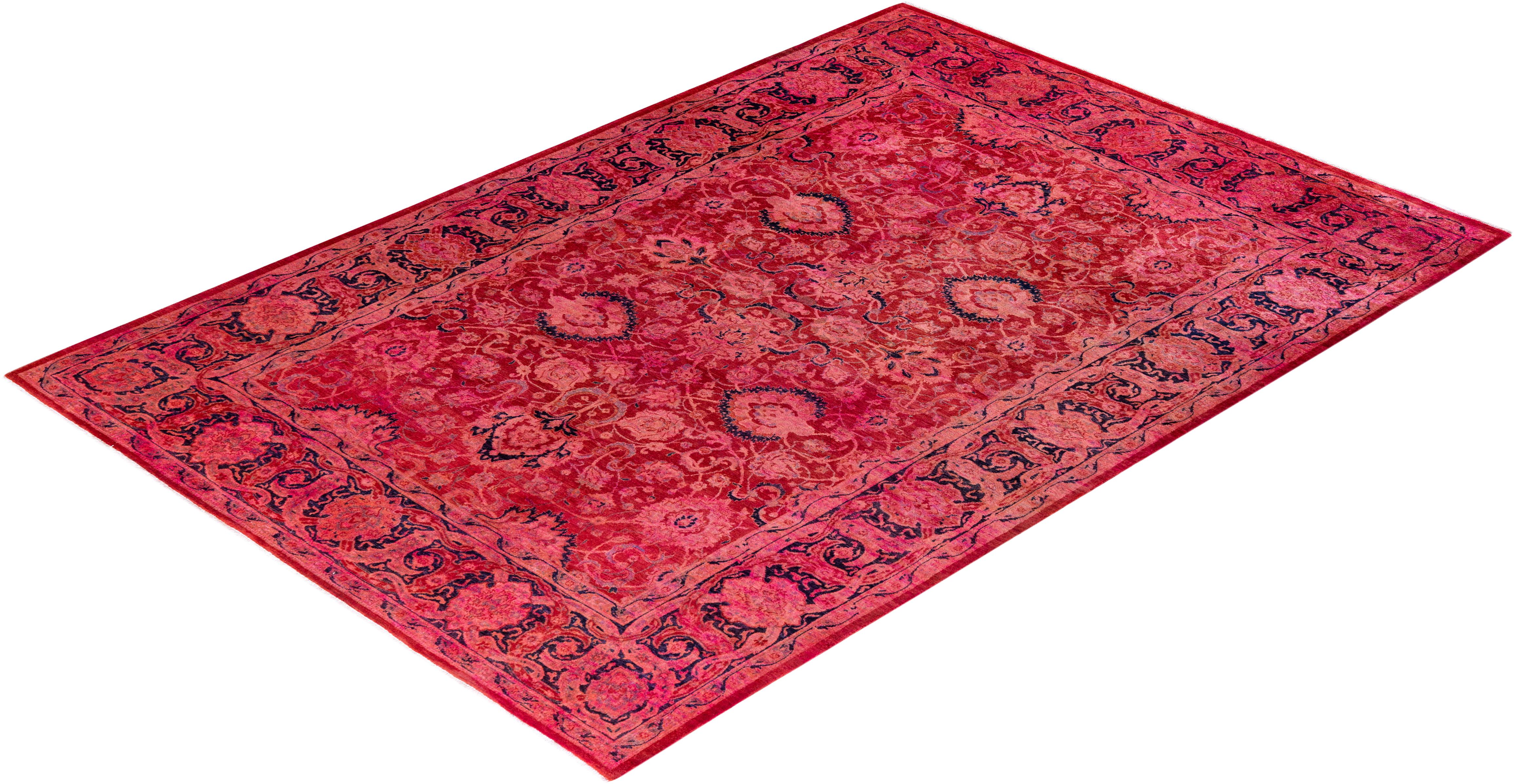 Contemporary Fine Vibrance Hand Knotted Wool Pink Area Rug im Angebot 2