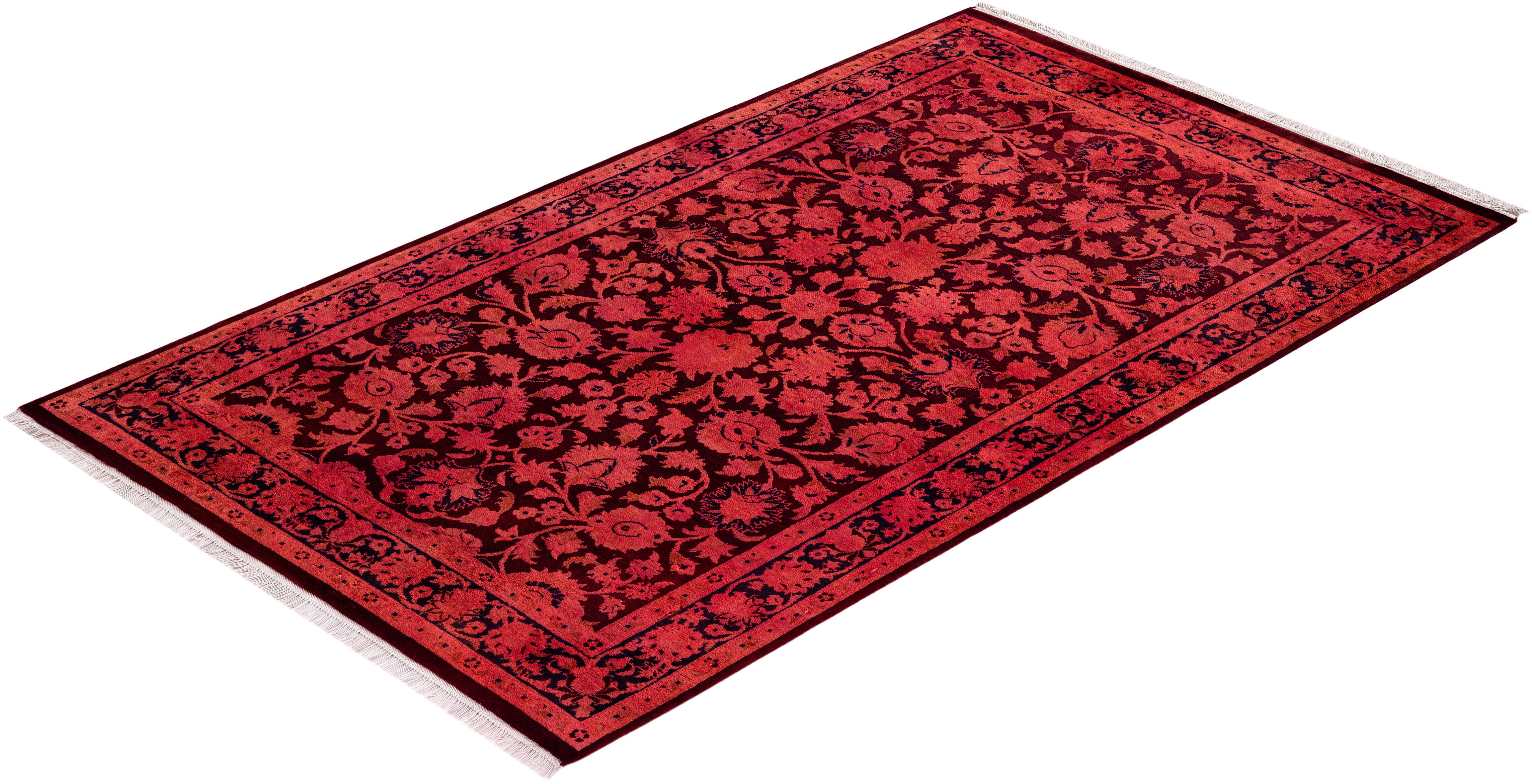 Contemporary Fine Vibrance Hand Knotted Wool Red Area Rug For Sale 4