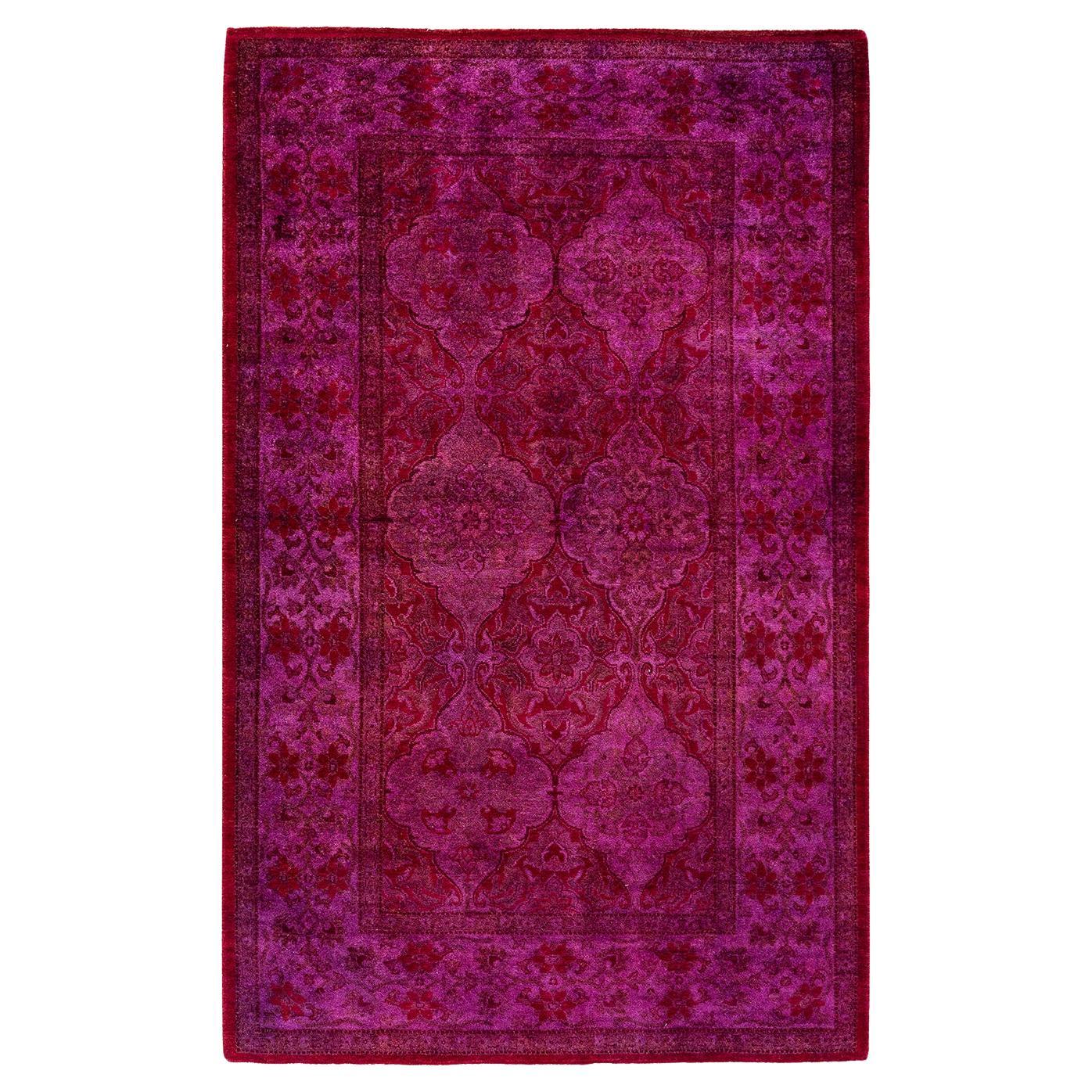 Contemporary Fine Vibrance Hand Knotted Wool Pink Area Rug For Sale