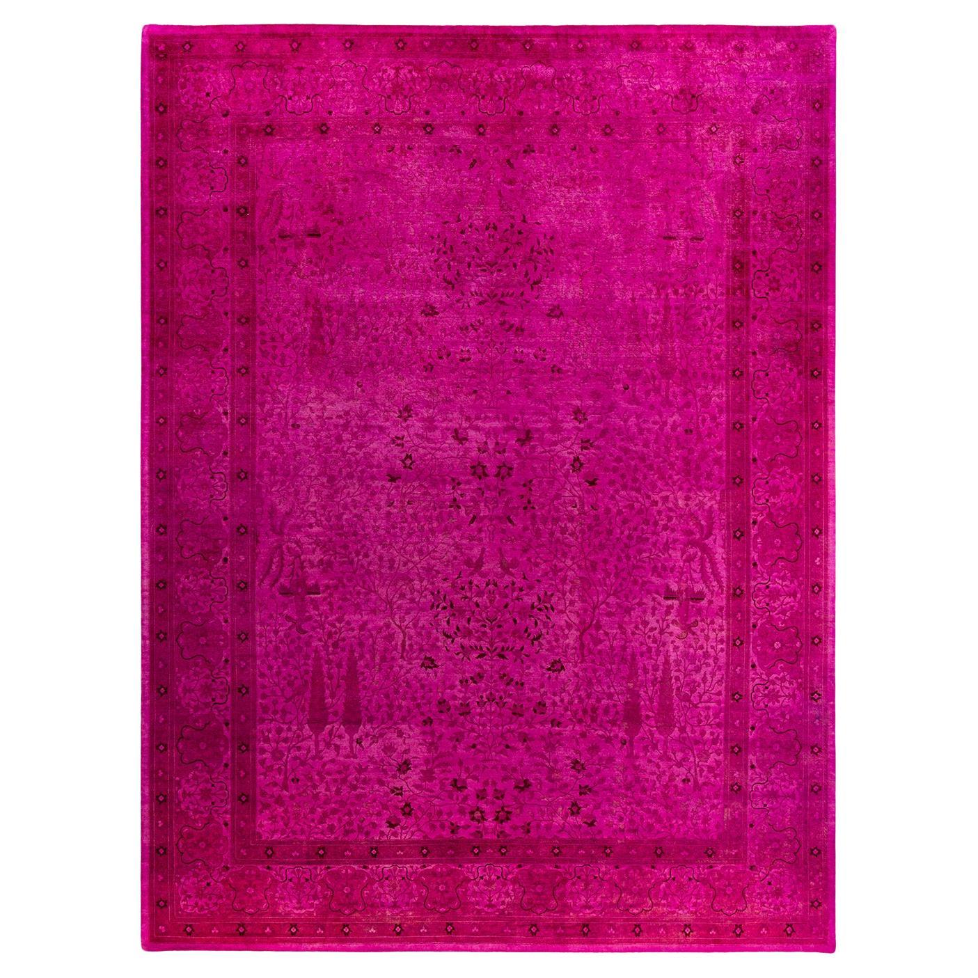 Contemporary Fine Vibrance Hand Knotted Wool Pink Area Rug im Angebot