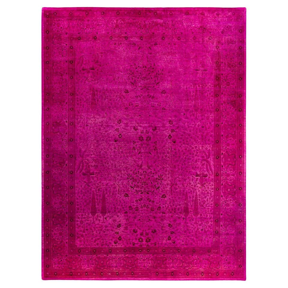 Contemporary Fine Vibrance Hand Knotted Wool Pink Round Area Rug For ...