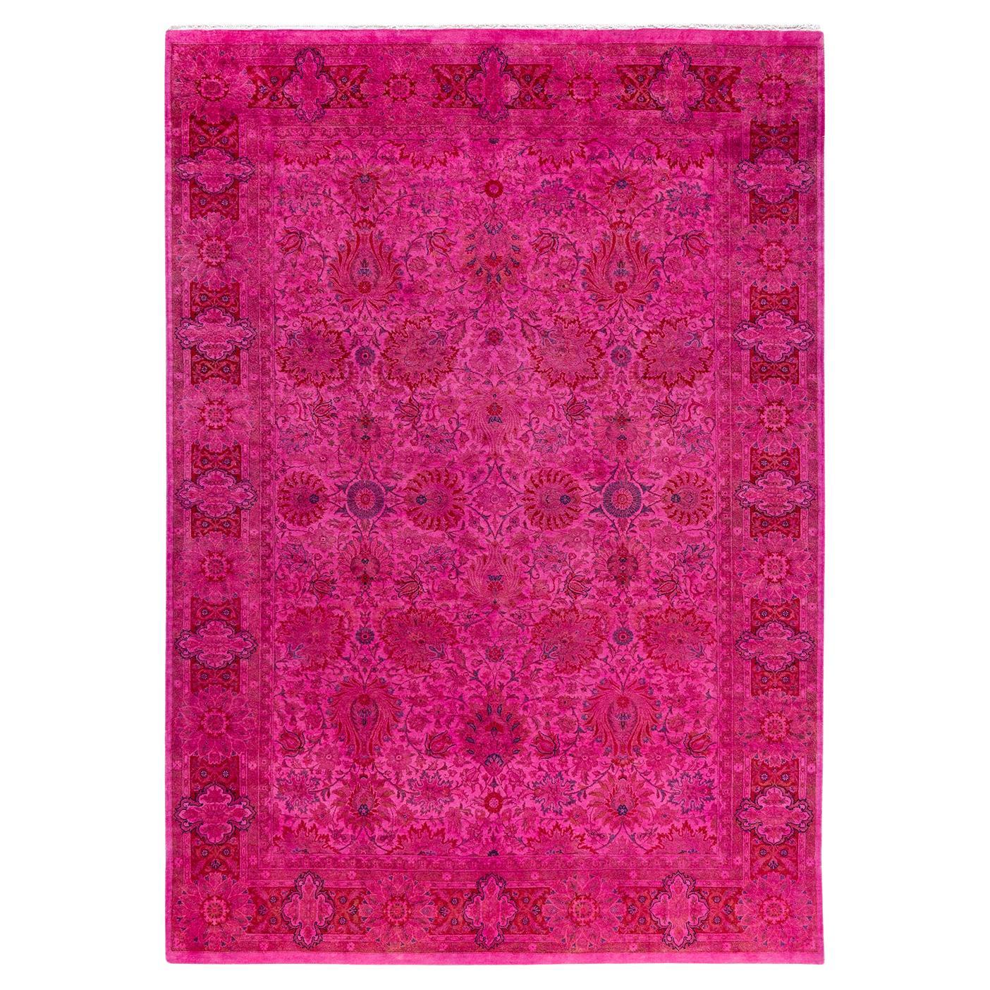 Contemporary Fine Vibrance Hand Knotted Wool Pink Area Rug 