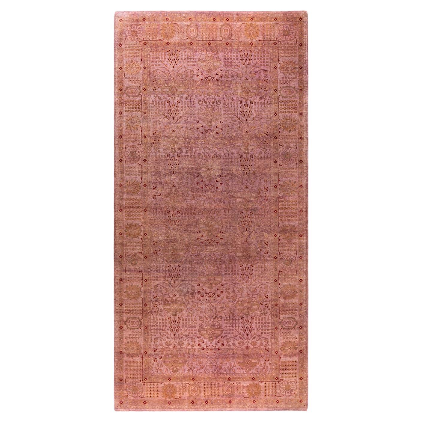 Contemporary Fine Vibrance Hand Knotted Wool Pink Area Rug  For Sale