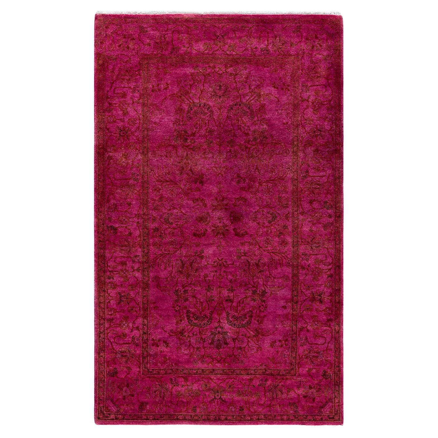 Contemporary Fine Vibrance Hand Knotted Wool Pink Area Rug For Sale