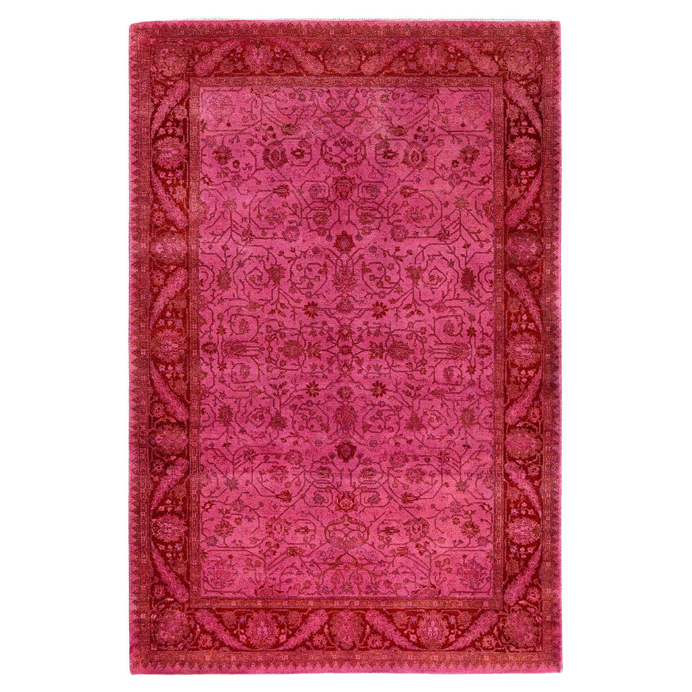 Contemporary Fine Vibrance Hand Knotted Wool Pink Area Rug  For Sale