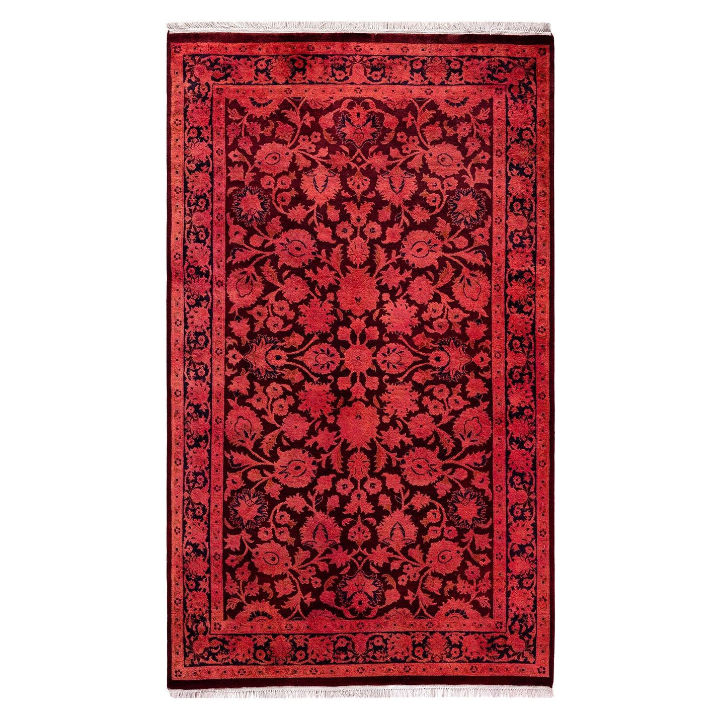 Contemporary Fine Vibrance Hand Knotted Wool Red Area Rug For Sale