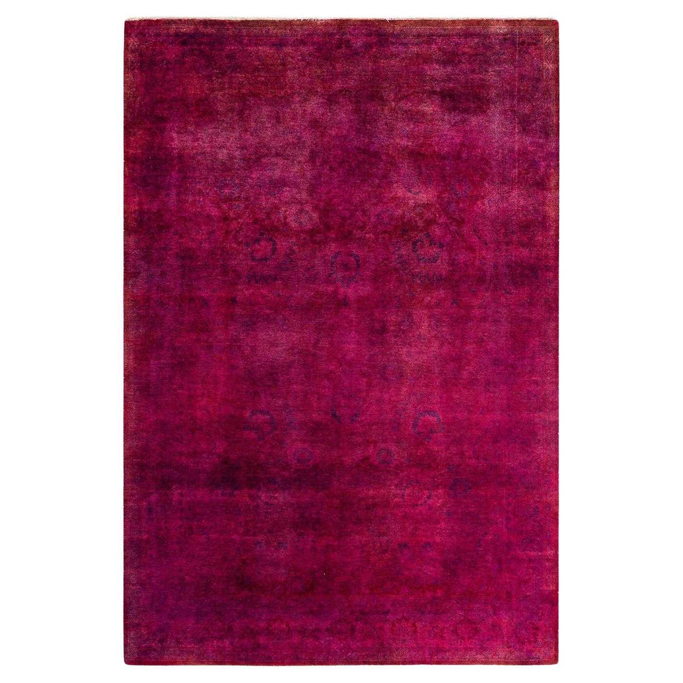 Contemporary Fine Vibrance Hand Knotted Wool Pink Area Rug For Sale