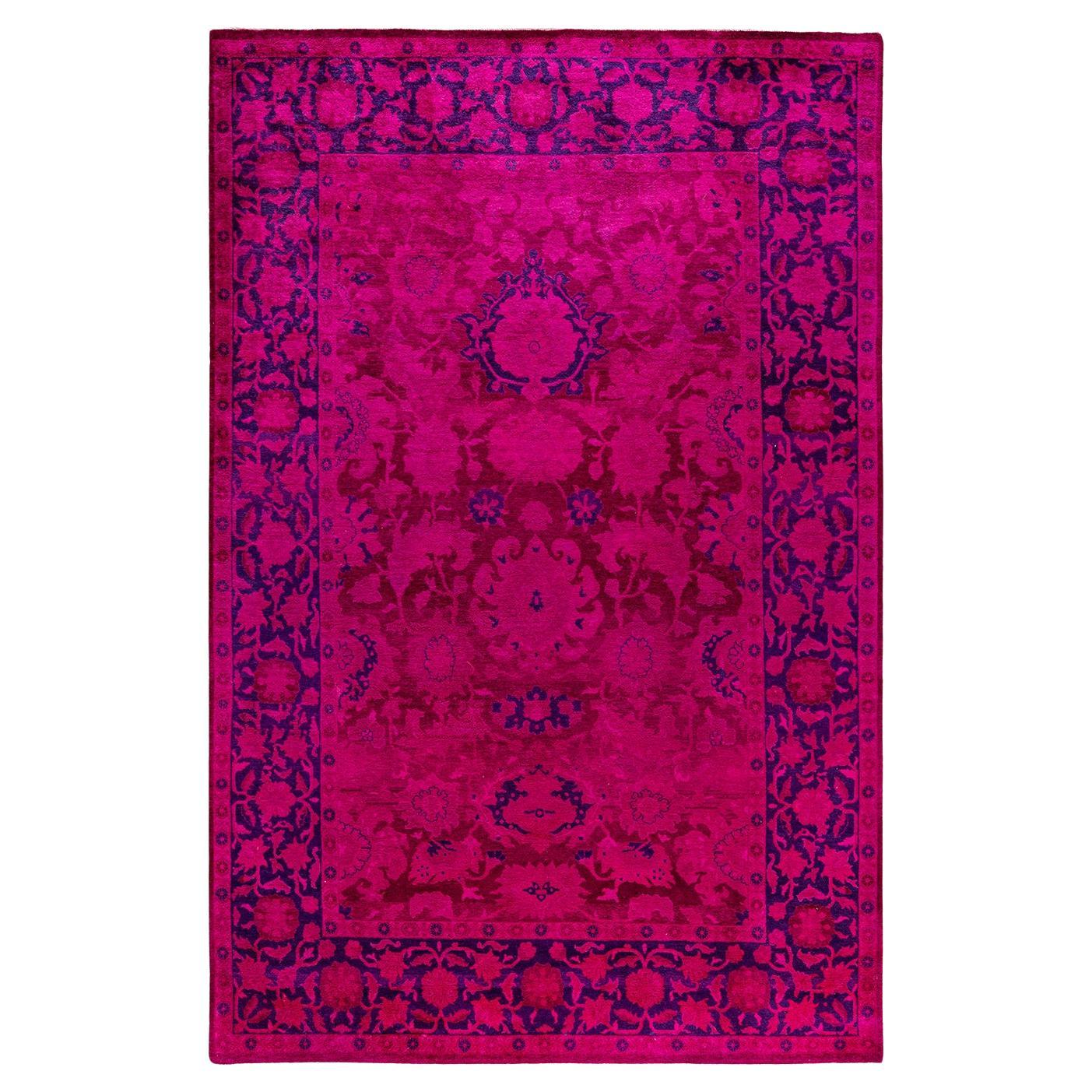 Contemporary Fine Vibrance Hand Knotted Wool Pink Area Rug For Sale