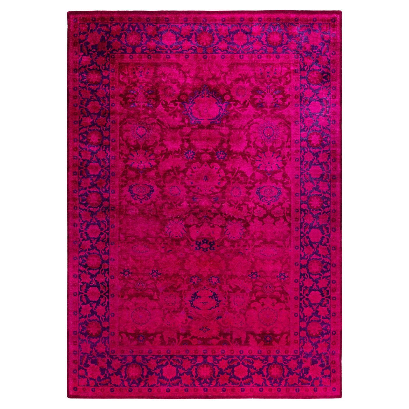 Contemporary Fine Vibrance Hand Knotted Wool Pink Area Rug For Sale