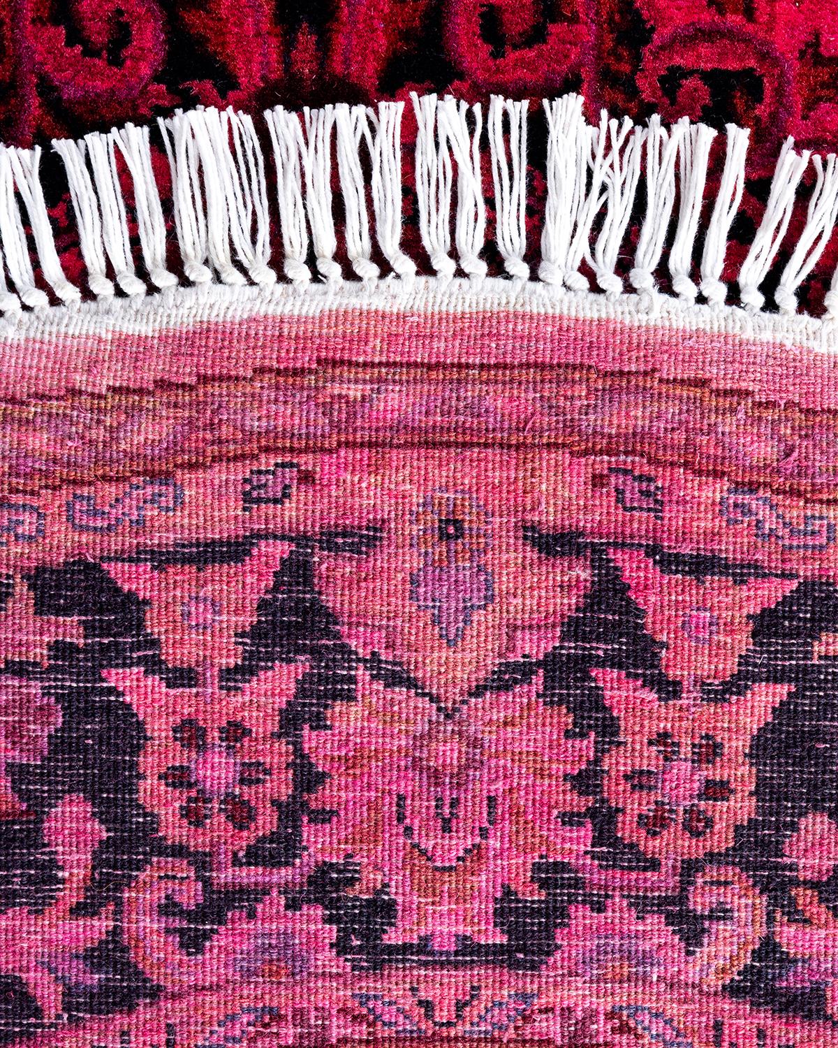 Contemporary Fine Vibrance Hand Knotted Wool Pink Oval Area Rug 1