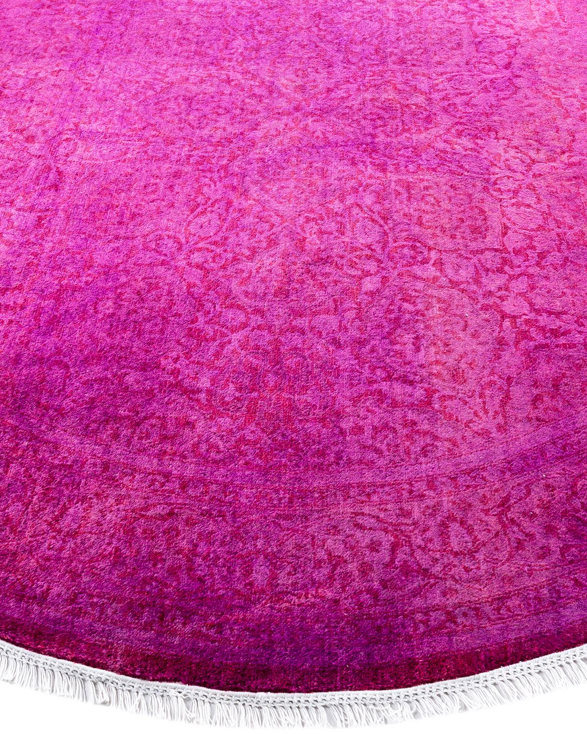 Contemporary Fine Vibrance Hand Knotted Wool Pink Round Area Rug In New Condition In Norwalk, CT