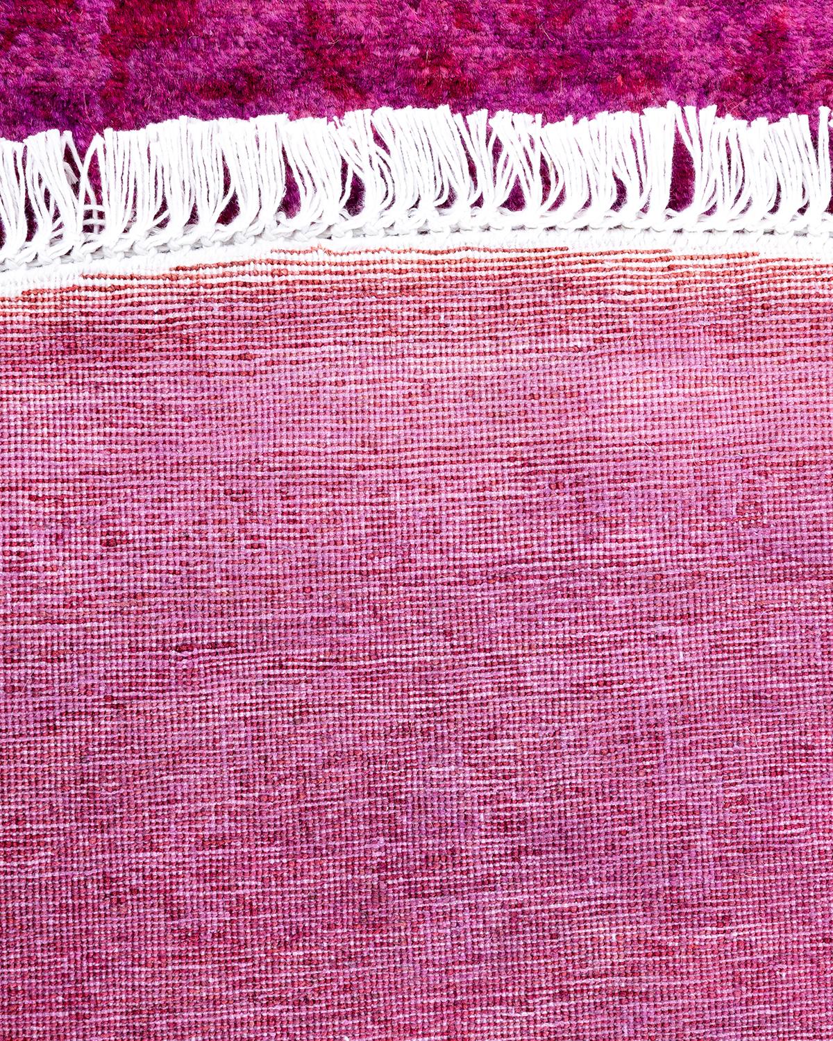 Contemporary Fine Vibrance Hand Knotted Wool Pink Round Area Rug 1