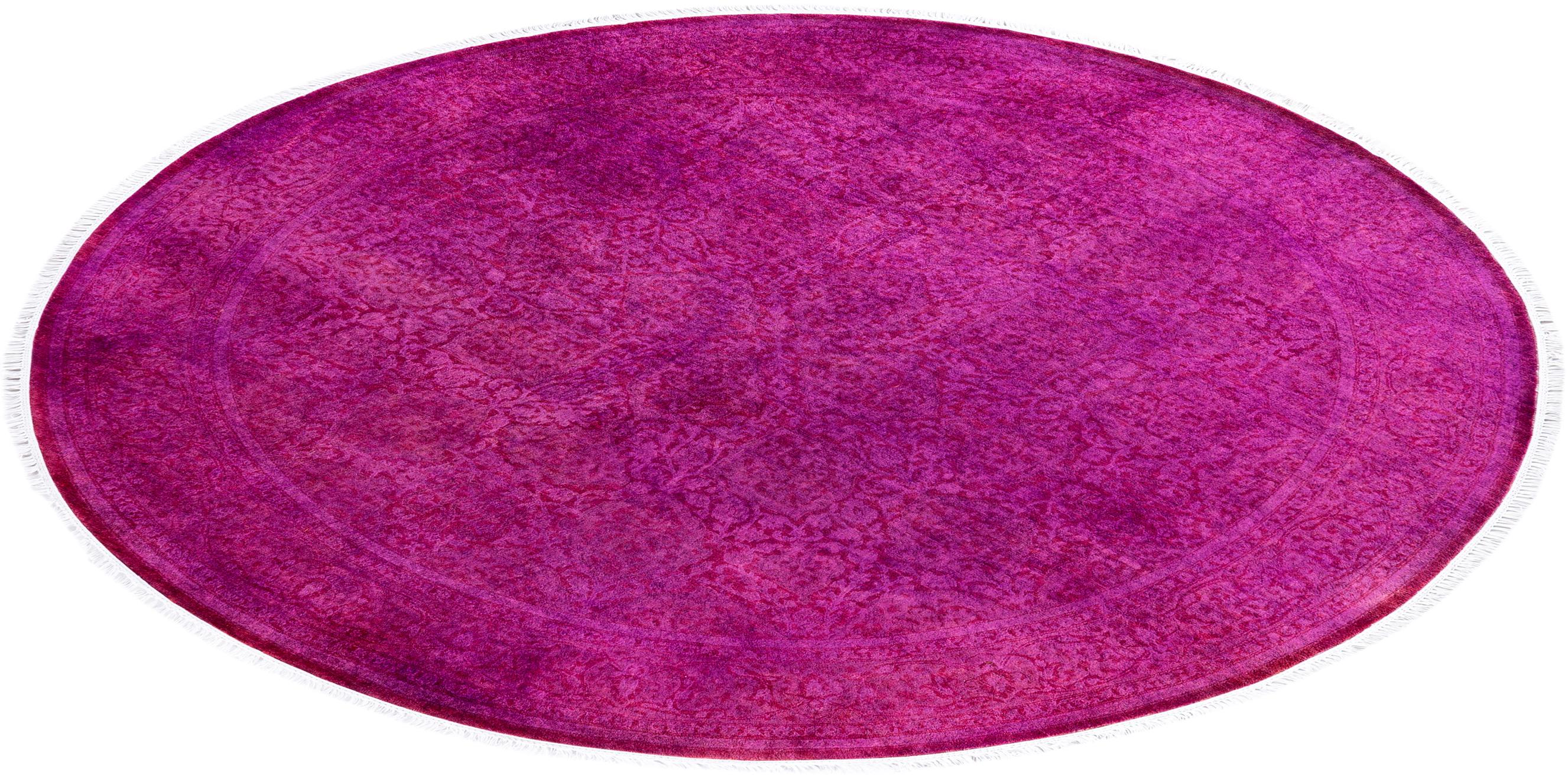 Contemporary Fine Vibrance Hand Knotted Wool Pink Round Area Rug 4