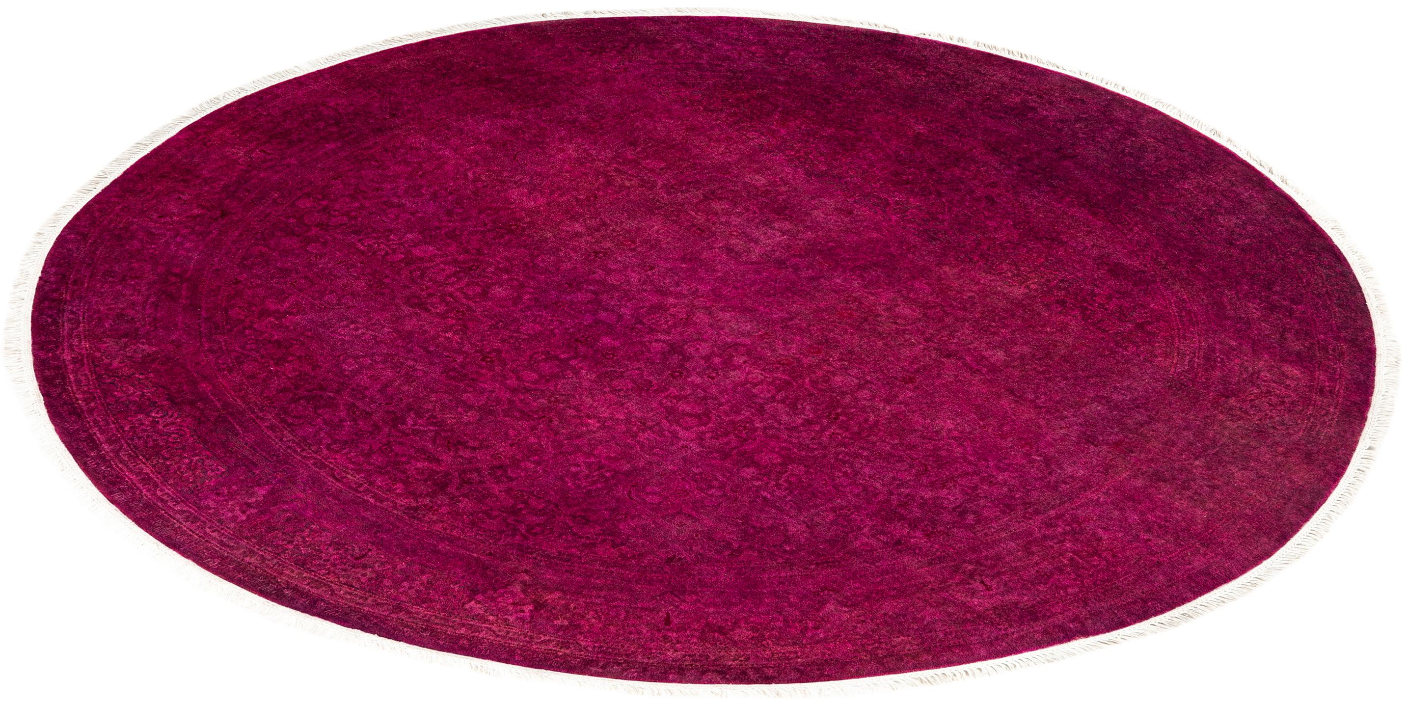 Contemporary Fine Vibrance Hand Knotted Wool Pink Round Area Rug 4
