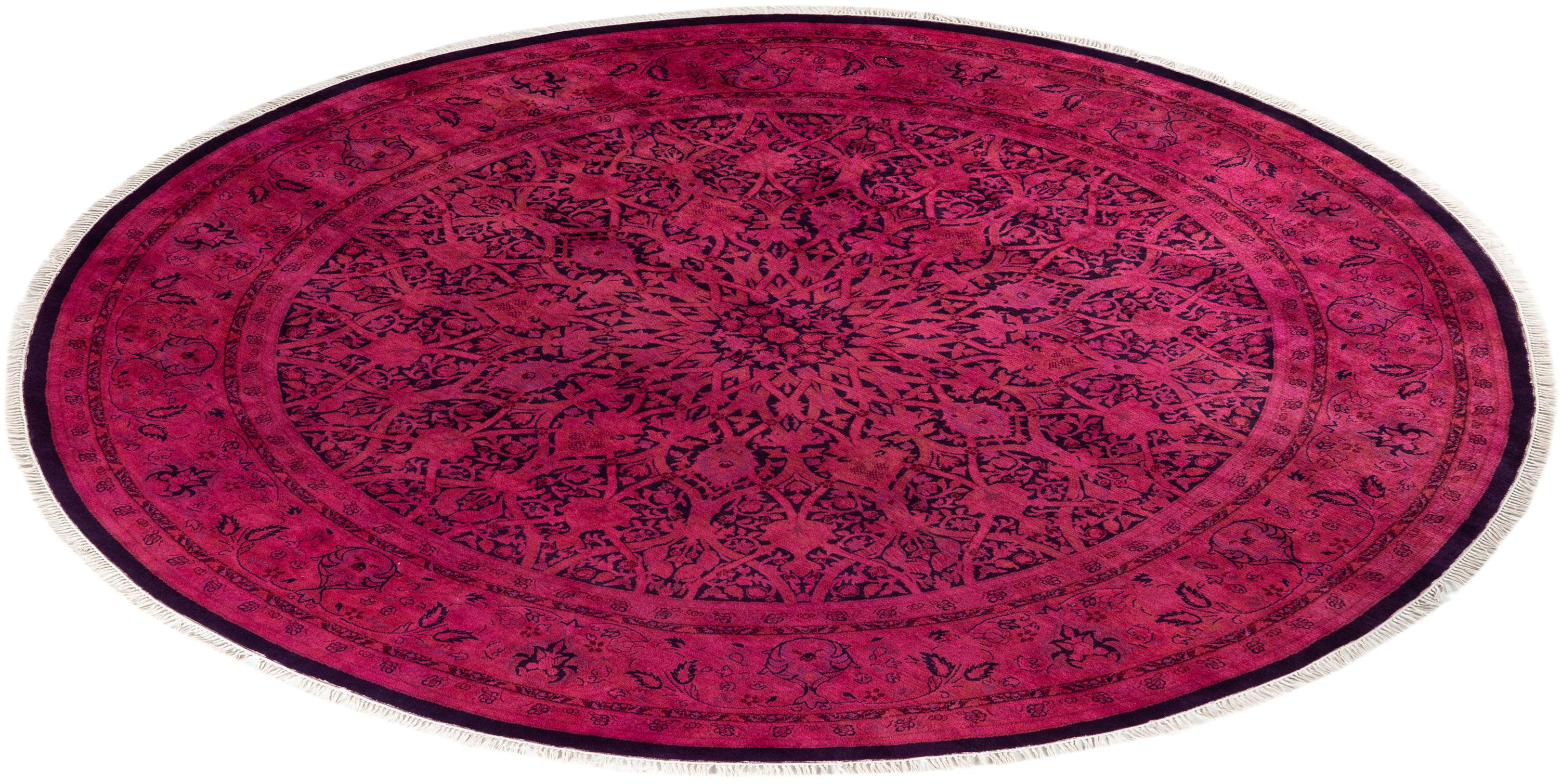Contemporary Fine Vibrance Hand Knotted Wool Pink Round Area Rug  im Angebot 2