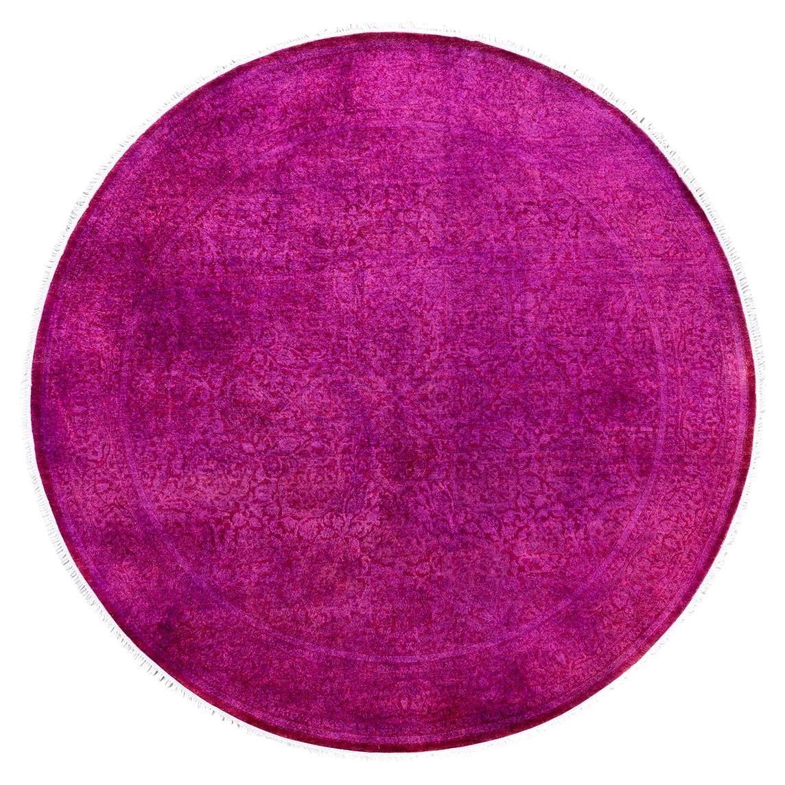 Contemporary Fine Vibrance Hand Knotted Wool Pink Round Area Rug  For Sale