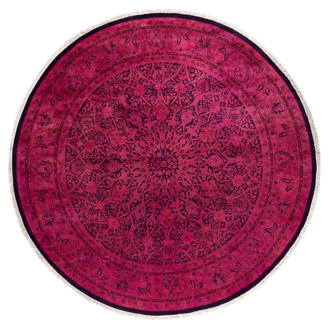 Contemporary Fine Vibrance Hand Knotted Wool Pink Round Area Rug  im Angebot