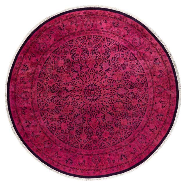 Contemporary Fine Vibrance Hand Knotted Wool Pink Round Area Rug For ...