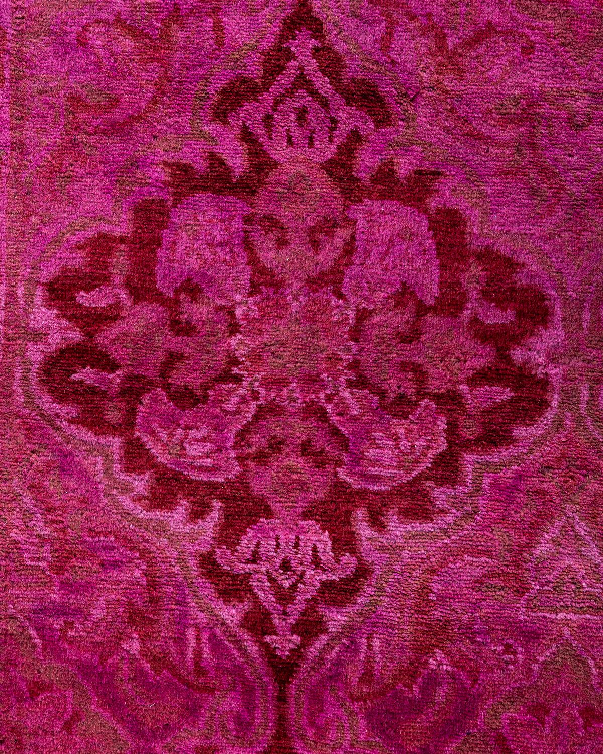 Pakistani Contemporary Fine Vibrance Hand Knotted Wool Pink Runner For Sale