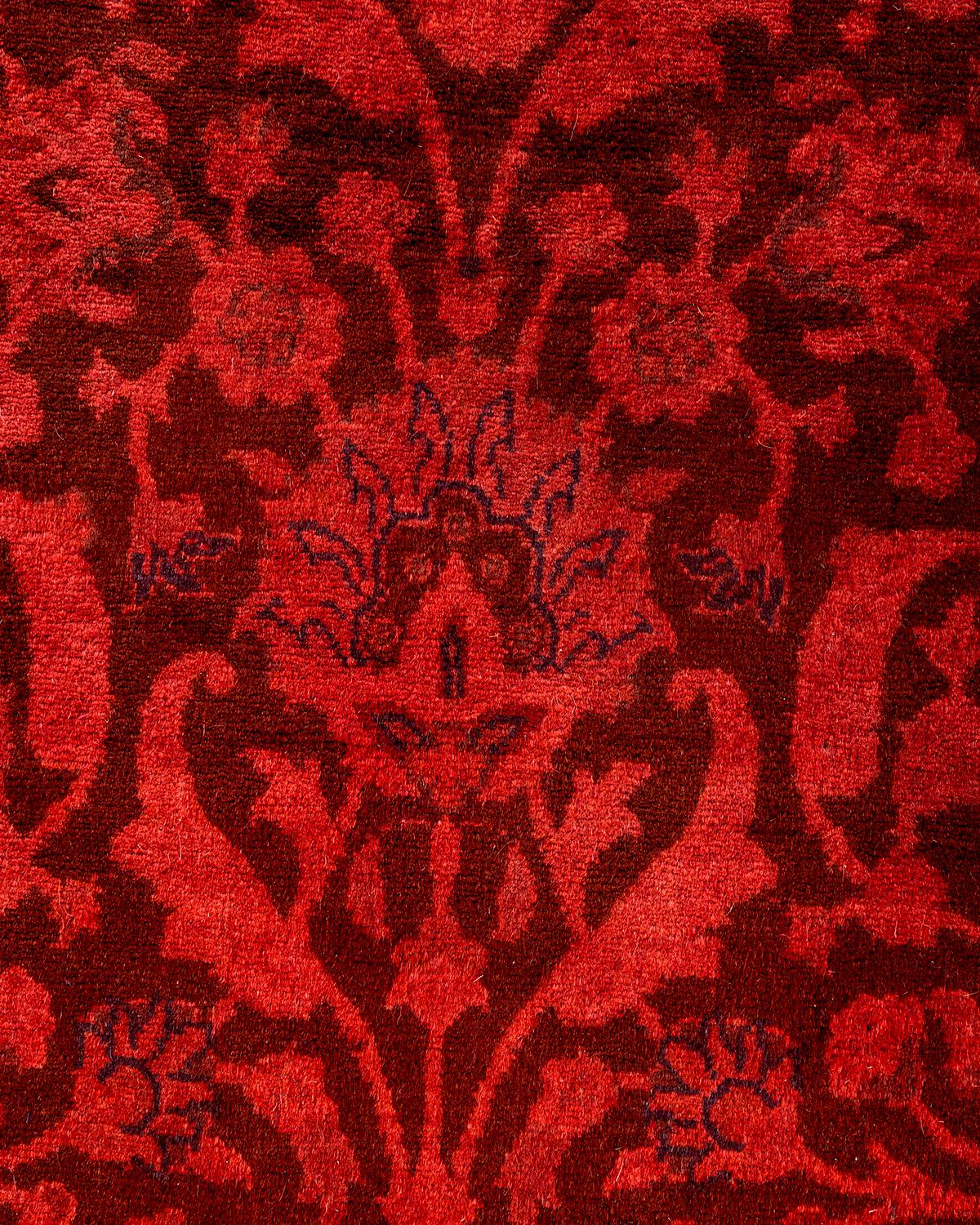 Pakistani Contemporary Fine Vibrance Hand Knotted Wool Pink Runner For Sale