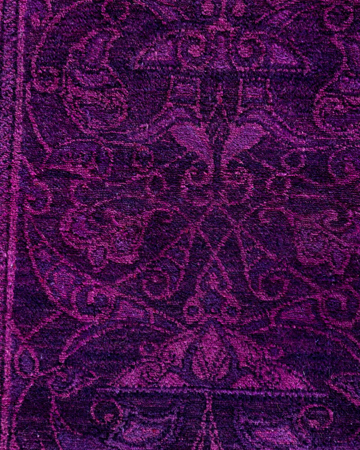 Pakistani Contemporary Fine Vibrance Hand Knotted Wool Purple Runner For Sale