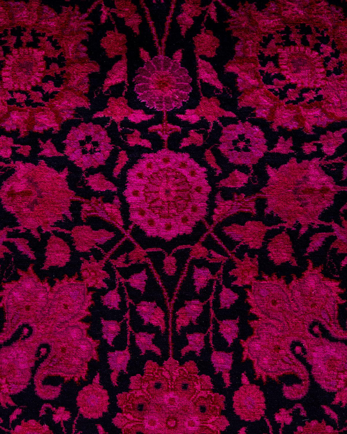 Pakistani Contemporary Fine Vibrance Hand Knotted Wool Pink Runner For Sale