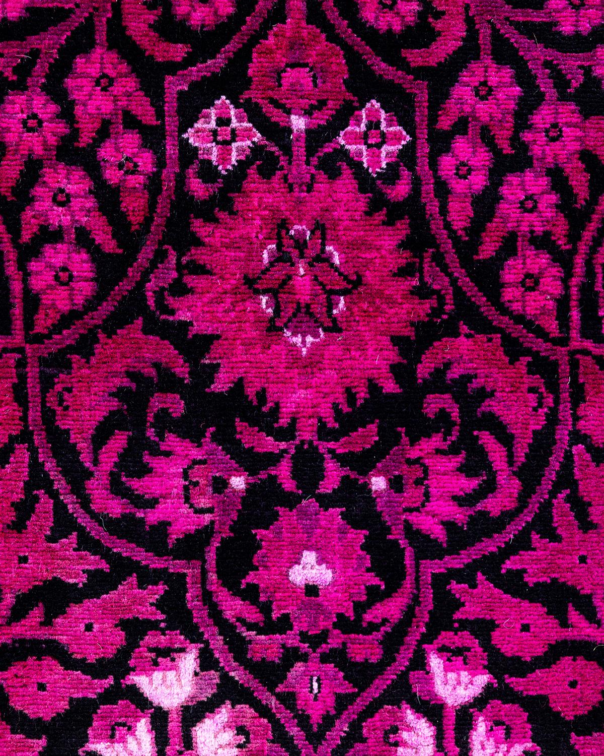 Pakistani Contemporary Fine Vibrance Hand Knotted Wool Pink Runner  For Sale