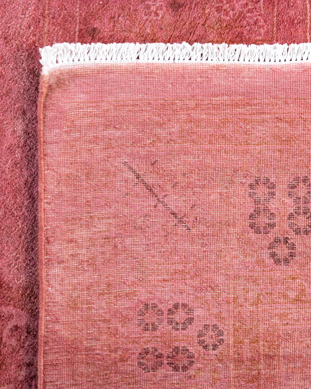 Contemporary Fine Vibrance Hand Knotted Wool Pink Runner For Sale 1