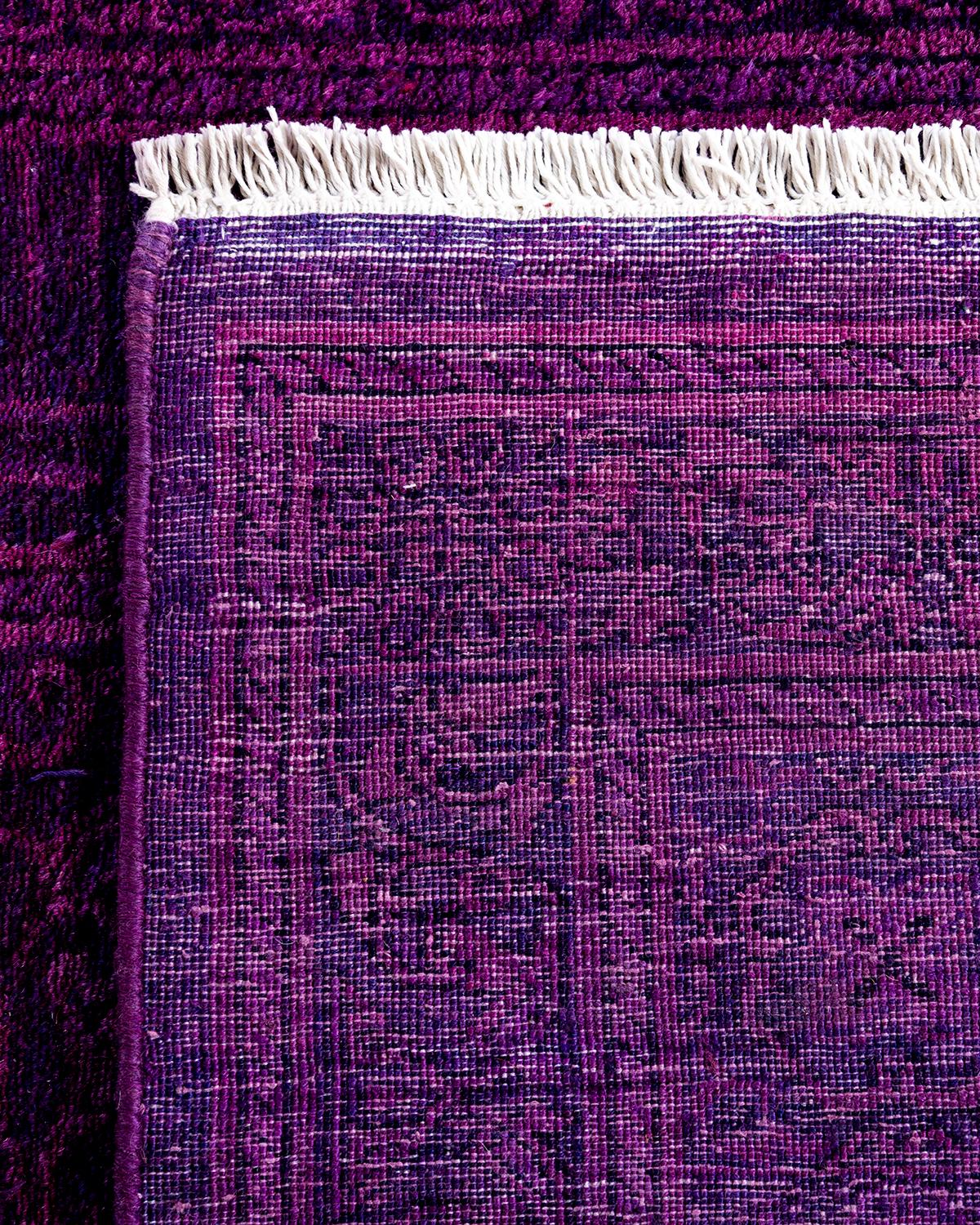 Contemporary Fine Vibrance Hand Knotted Wool Purple Runner For Sale 1